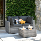 Ensemble de canapés de patio 3 pièces XIZZI avec fauteuil d'angle en rotin et osier