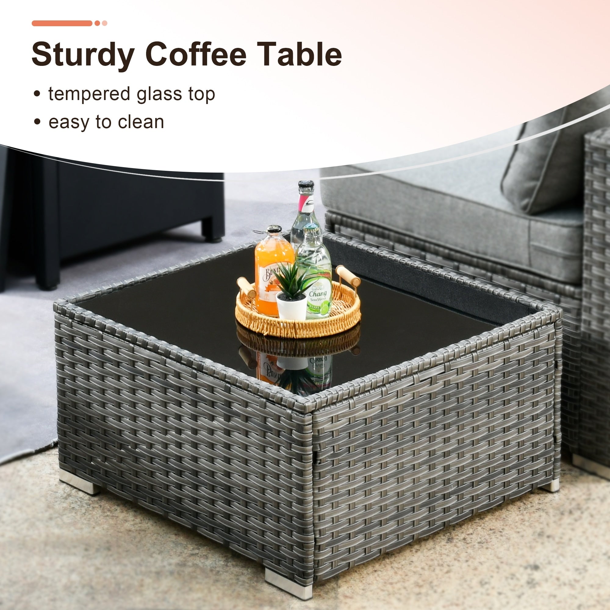 Ensemble de canapés de patio 3 pièces XIZZI avec fauteuil d'angle en rotin et osier