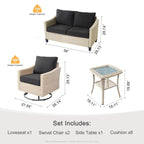 Ensemble de 4 causeuses en osier pour patio XIZZI avec chaise pivotante