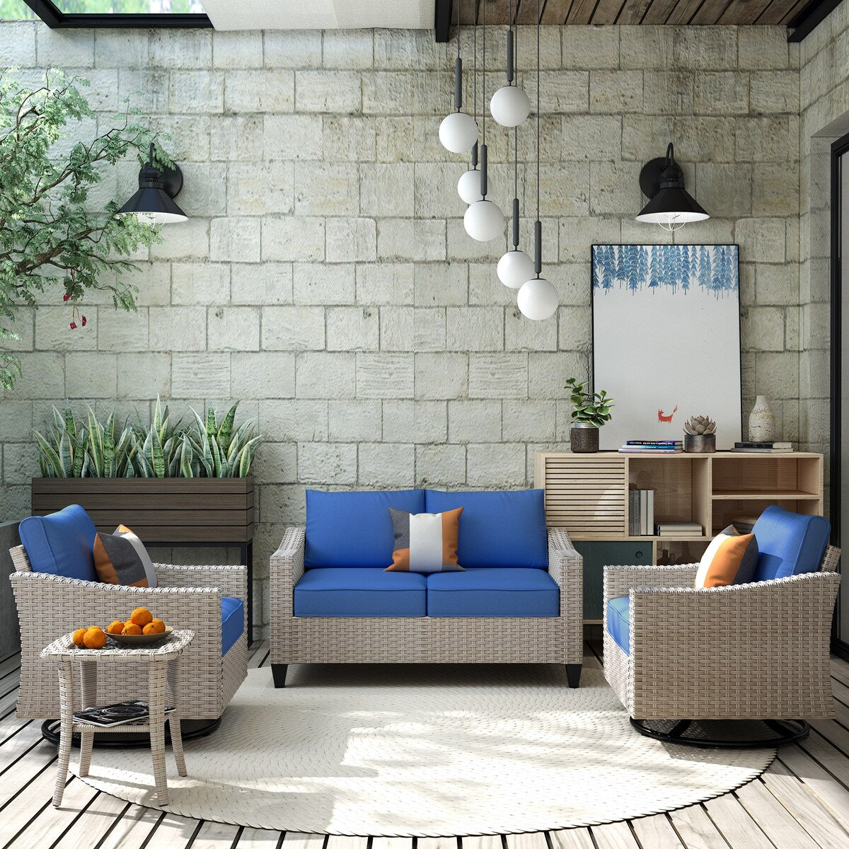 Ensemble de 4 causeuses en osier pour patio XIZZI avec chaise pivotante