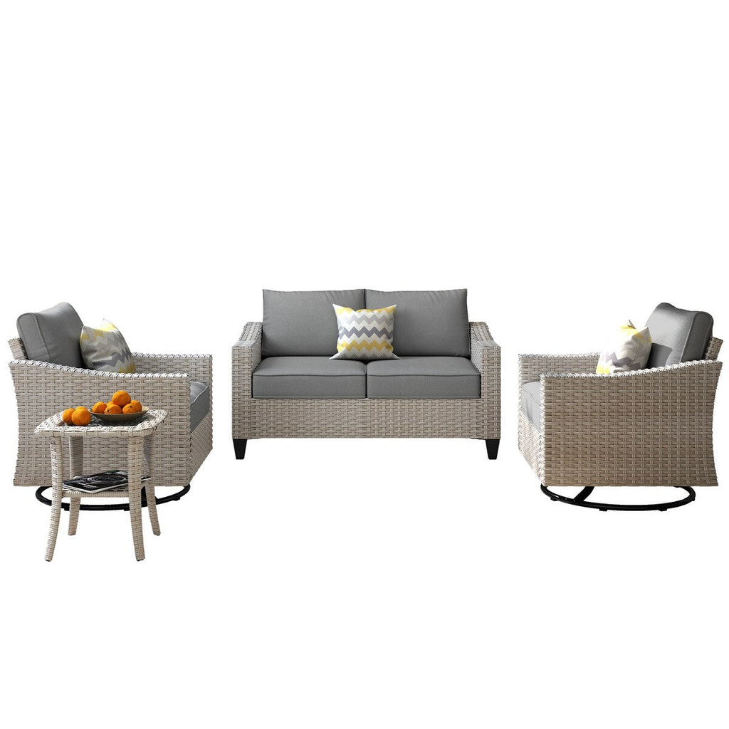 Ensemble de 4 causeuses en osier pour patio XIZZI avec chaise pivotante