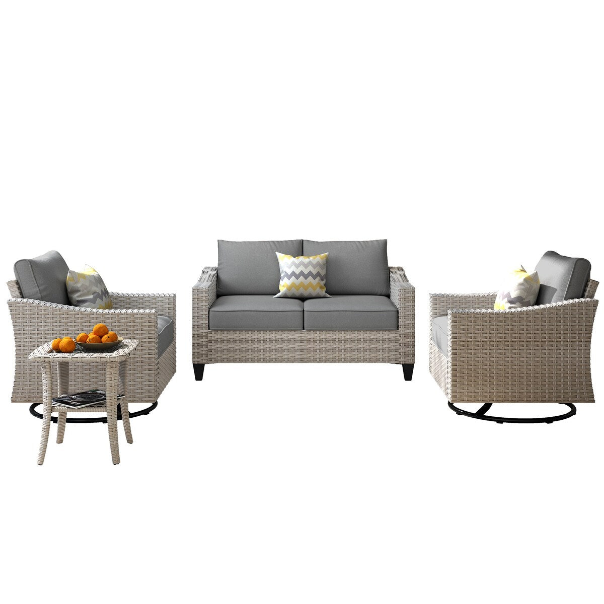 Ensemble de 4 causeuses en osier pour patio XIZZI avec chaise pivotante