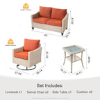Ensemble de 4 causeuses en osier pour patio XIZZI avec chaise pivotante