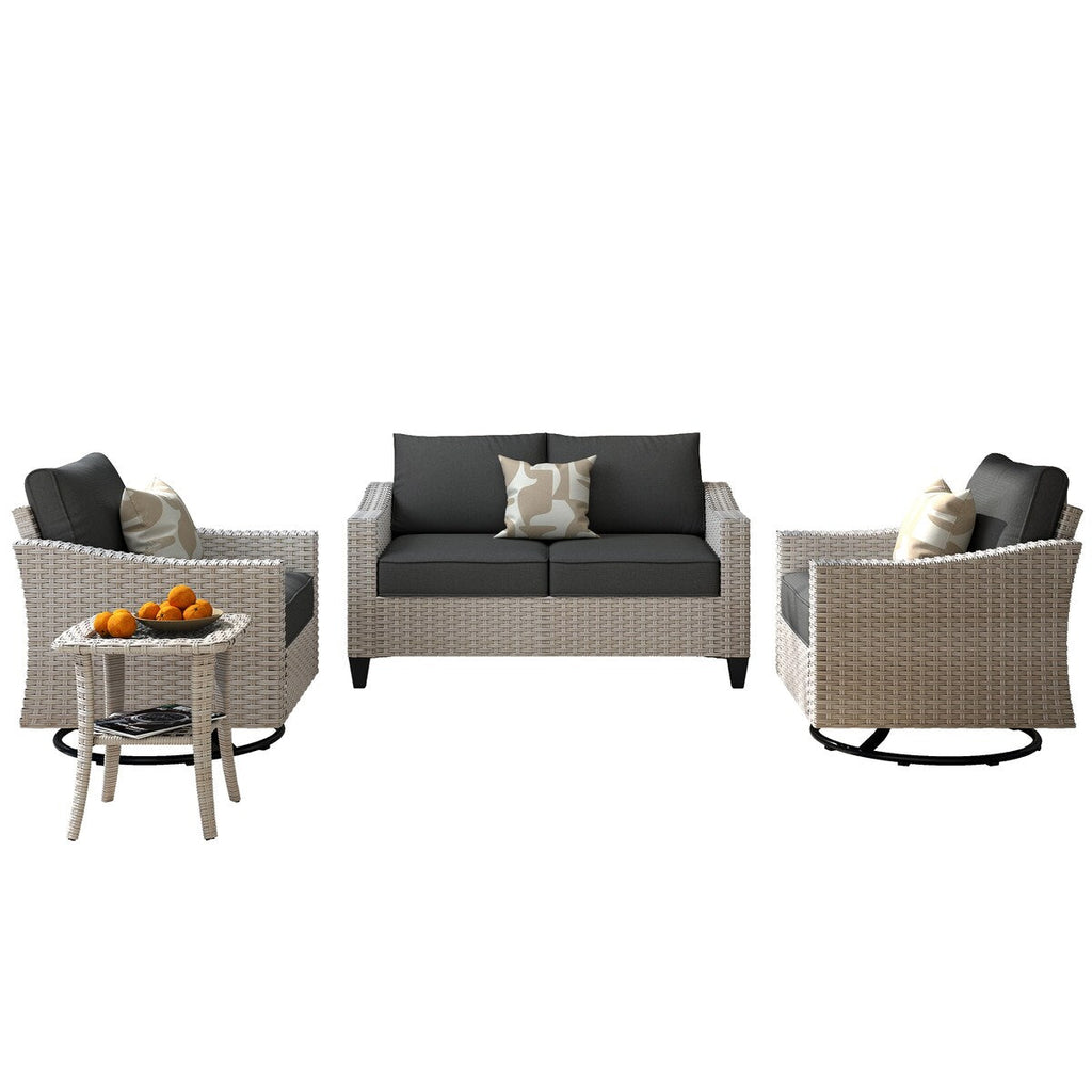 Ensemble de 4 causeuses en osier pour patio XIZZI avec chaise pivotante