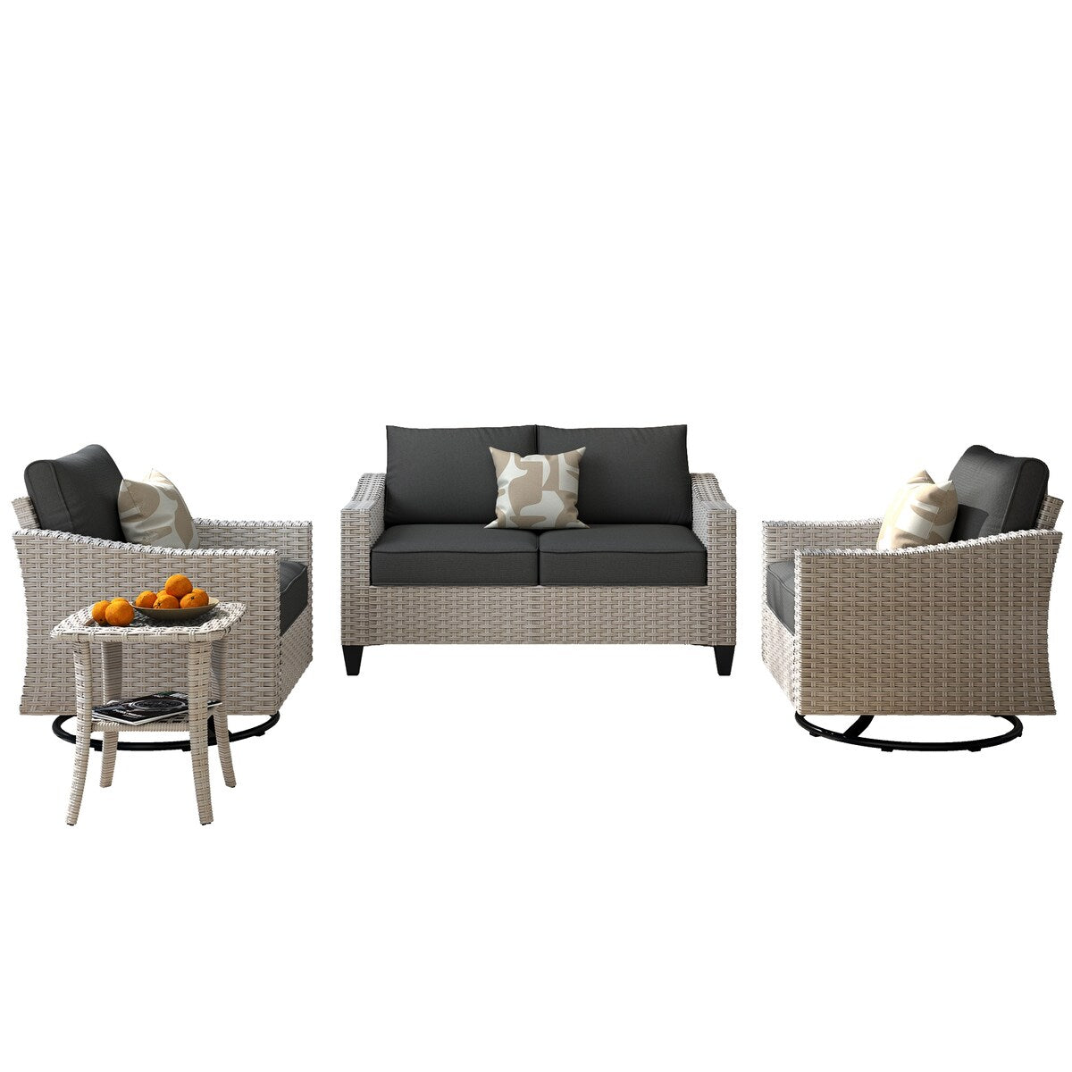 Ensemble de 4 causeuses en osier pour patio XIZZI avec chaise pivotante