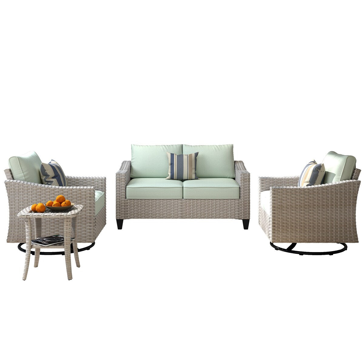 Ensemble de 4 causeuses en osier pour patio XIZZI avec chaise pivotante