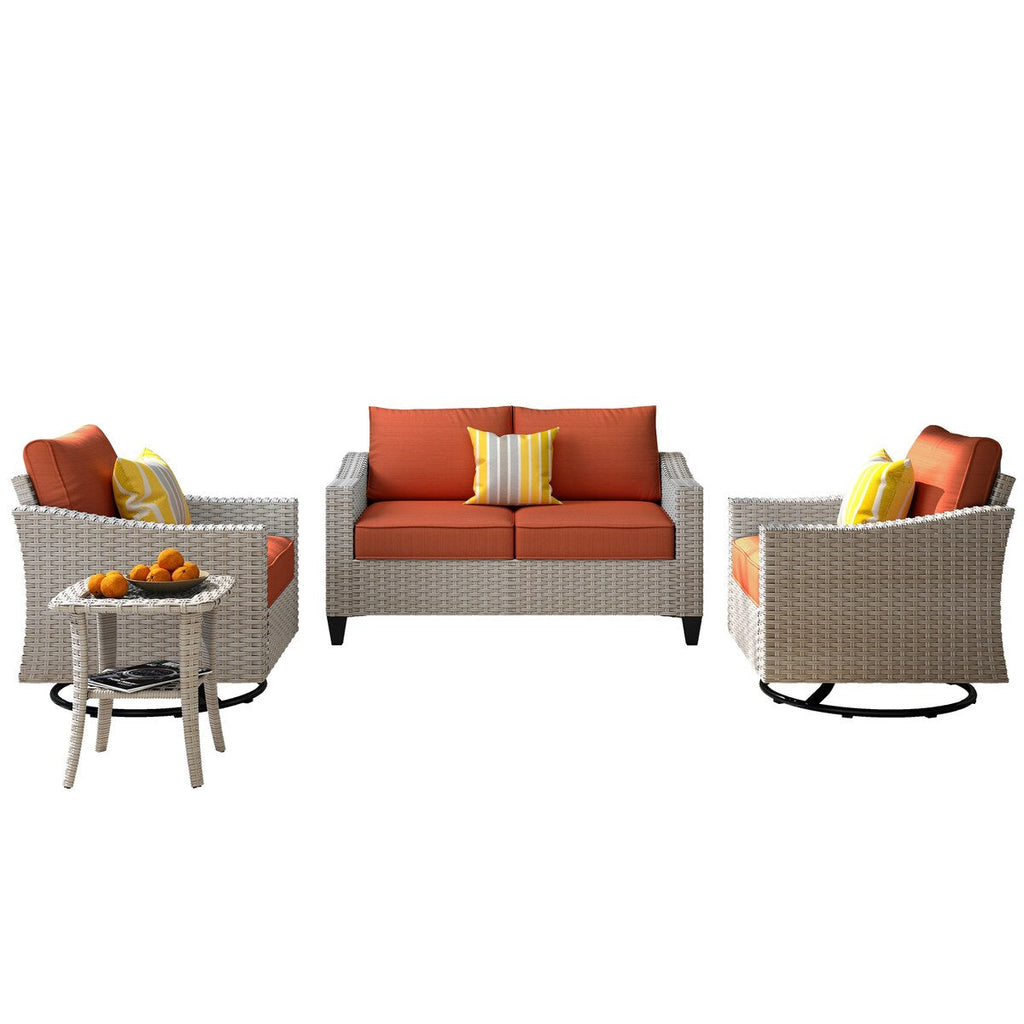 Ensemble de 4 causeuses en osier pour patio XIZZI avec chaise pivotante