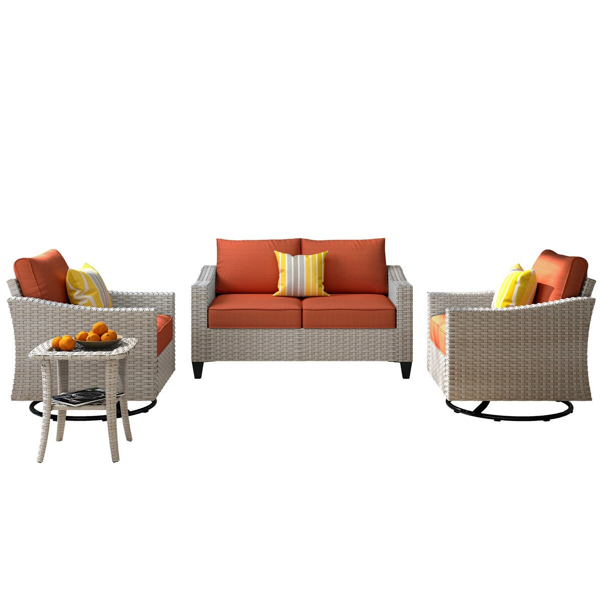 Ensemble de 4 causeuses en osier pour patio XIZZI avec chaise pivotante