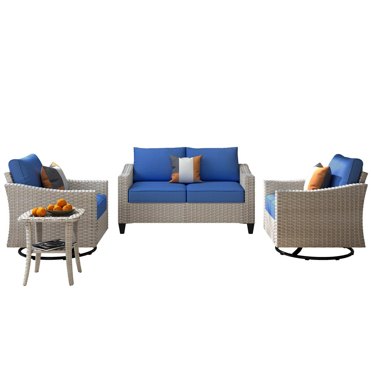 Ensemble de 4 causeuses en osier pour patio XIZZI avec chaise pivotante
