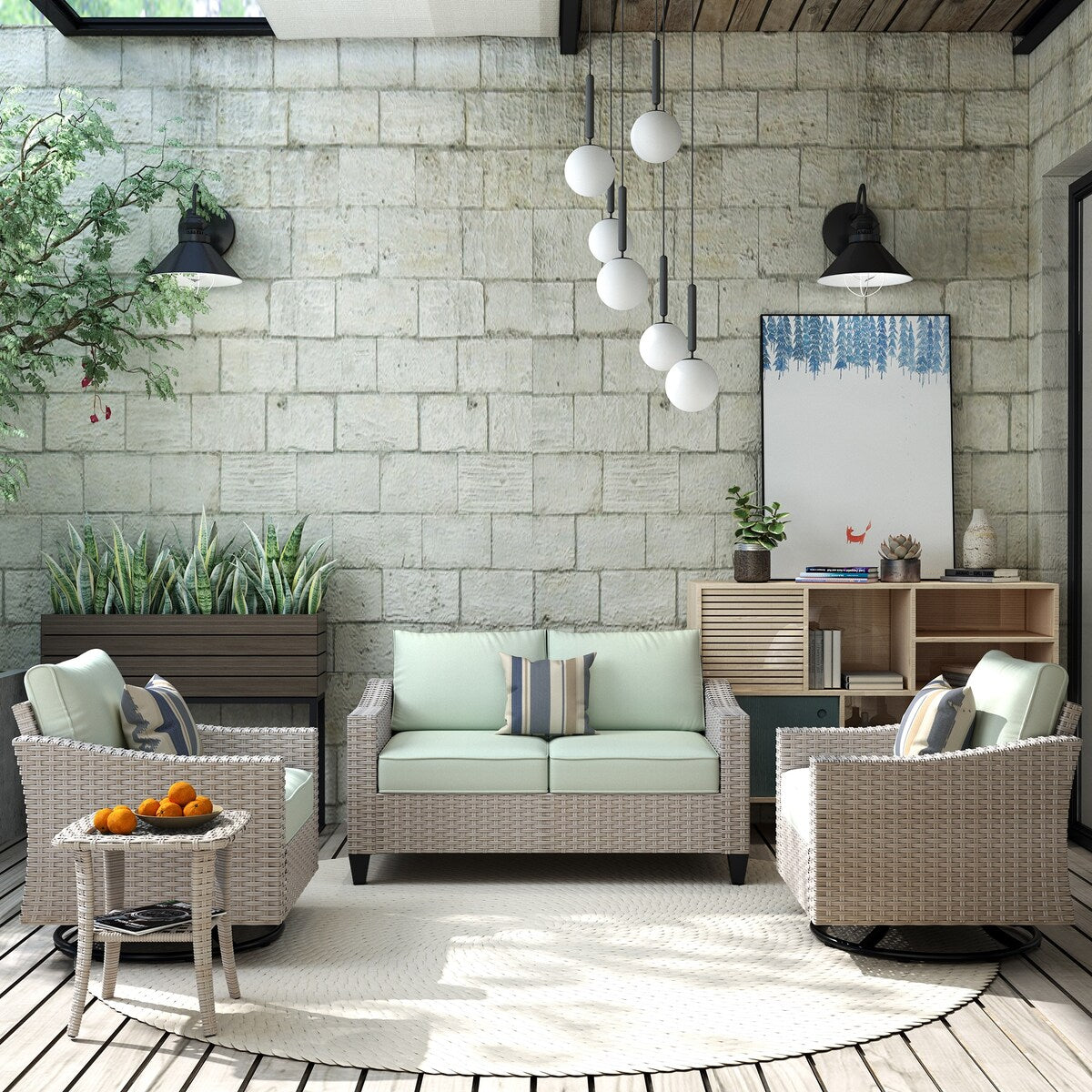 Ensemble de 4 causeuses en osier pour patio XIZZI avec chaise pivotante