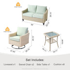 Ensemble de 4 causeuses en osier pour patio XIZZI avec chaise pivotante