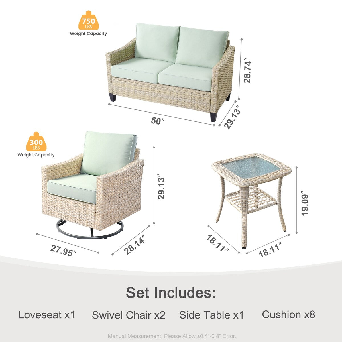 Ensemble de 4 causeuses en osier pour patio XIZZI avec chaise pivotante
