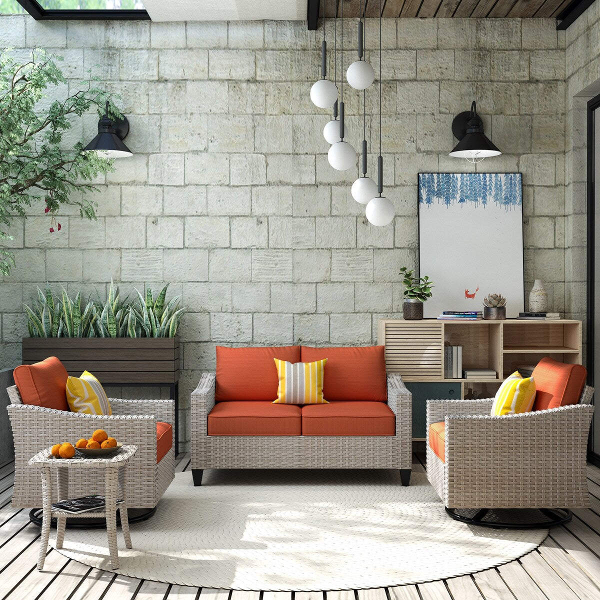 Ensemble de 4 causeuses en osier pour patio XIZZI avec chaise pivotante