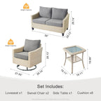 Ensemble de 4 causeuses en osier pour patio XIZZI avec chaise pivotante