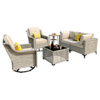 Ensemble de conversation XIZZI 6 pièces en osier avec chaise pivotante