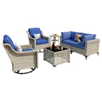 Ensemble de conversation XIZZI 6 pièces en osier avec chaise pivotante