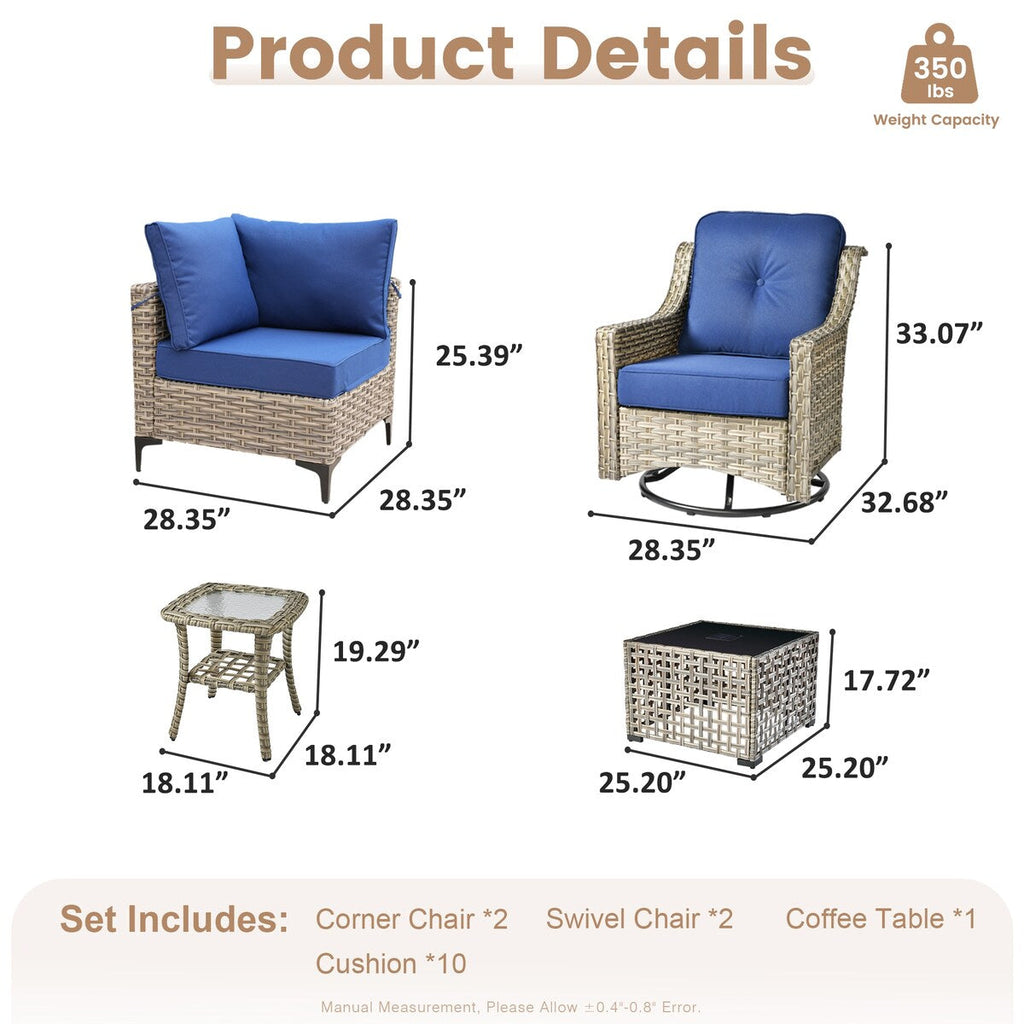 Ensemble de conversation XIZZI 6 pièces en osier avec chaise pivotante