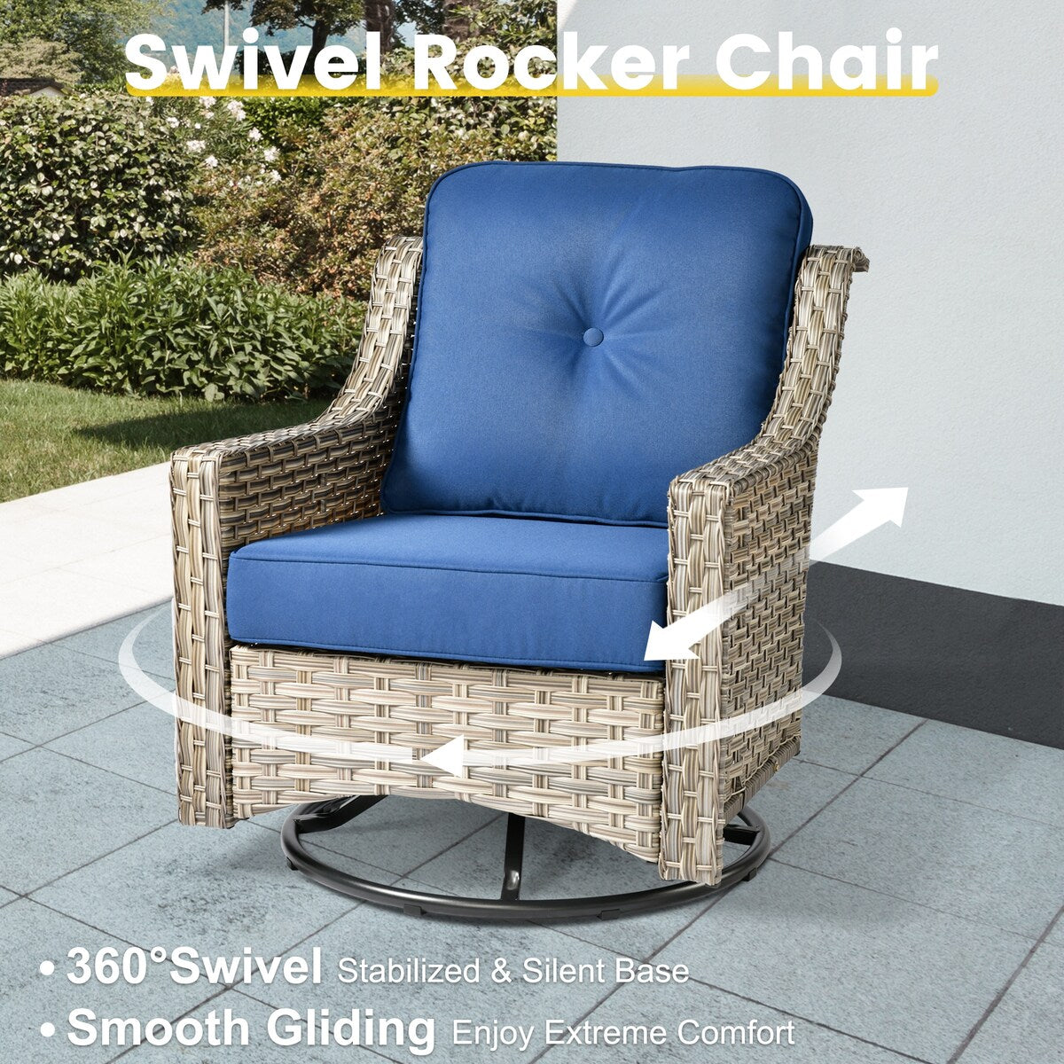 Ensemble de conversation XIZZI 6 pièces en osier avec chaise pivotante