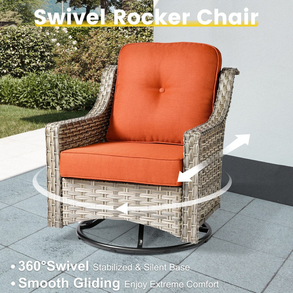 Ensemble de conversation XIZZI 6 pièces en osier avec chaise pivotante