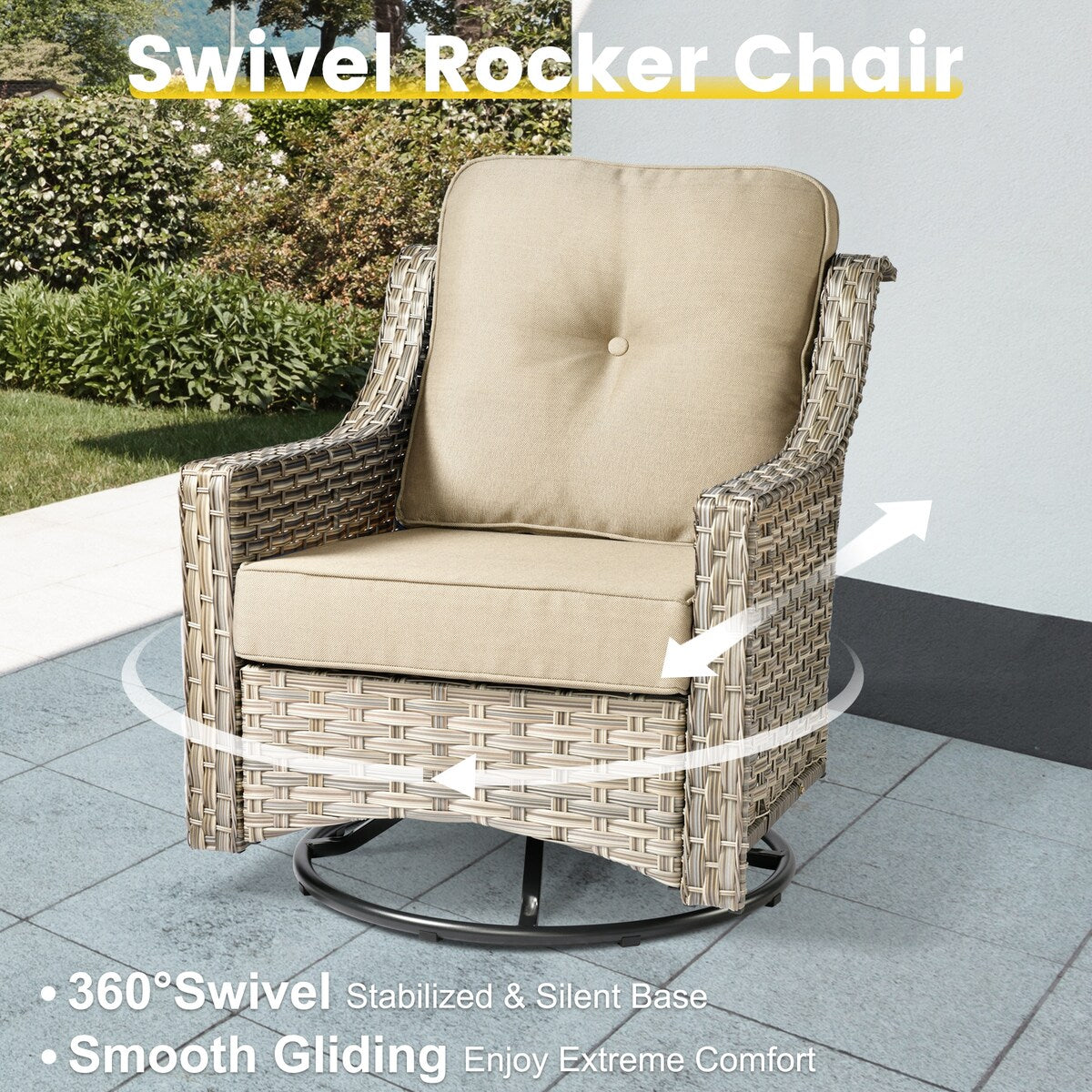 Ensemble de conversation XIZZI 6 pièces en osier avec chaise pivotante
