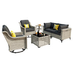 Ensemble de conversation XIZZI 6 pièces en osier avec chaise pivotante