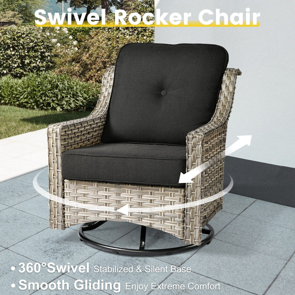 Ensemble de conversation XIZZI 6 pièces en osier avec chaise pivotante
