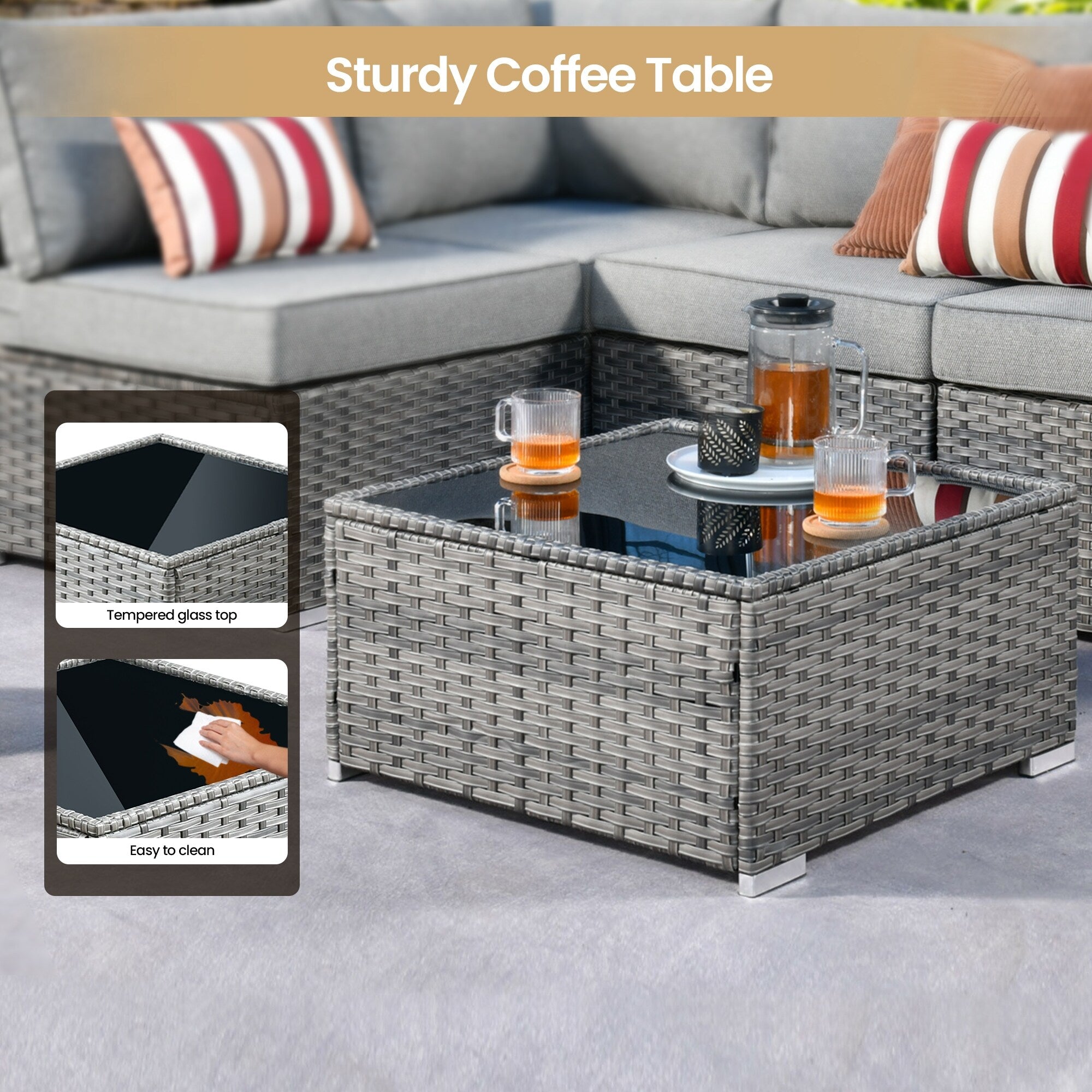 Ensemble de meubles de patio XIZZI 6 pièces, canapé d'extérieur en rotin avec foyer