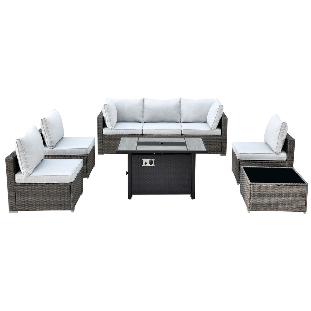 Ensemble de meubles de patio XIZZI 8 pièces en osier avec foyer