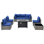Ensemble de meubles de patio XIZZI 8 pièces en osier avec foyer