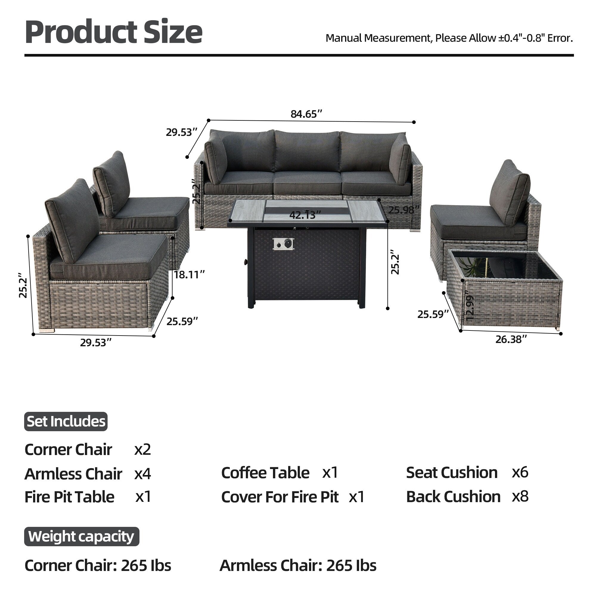 Ensemble de meubles de patio XIZZI 8 pièces en osier avec foyer