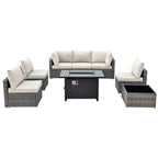 Ensemble de meubles de patio XIZZI 8 pièces en osier avec foyer
