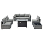 Ensemble de meubles de patio XIZZI 8 pièces en osier avec foyer