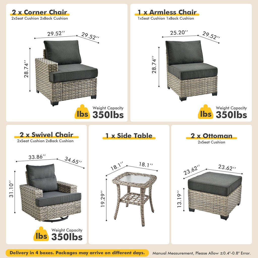 Ensemble de meubles de patio en osier XIZZI 8 pièces avec chaises pivotantes
