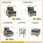 Ensemble de meubles de patio en osier XIZZI 8 pièces avec chaises pivotantes