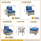 Ensemble de meubles de patio en osier XIZZI 8 pièces avec chaises pivotantes