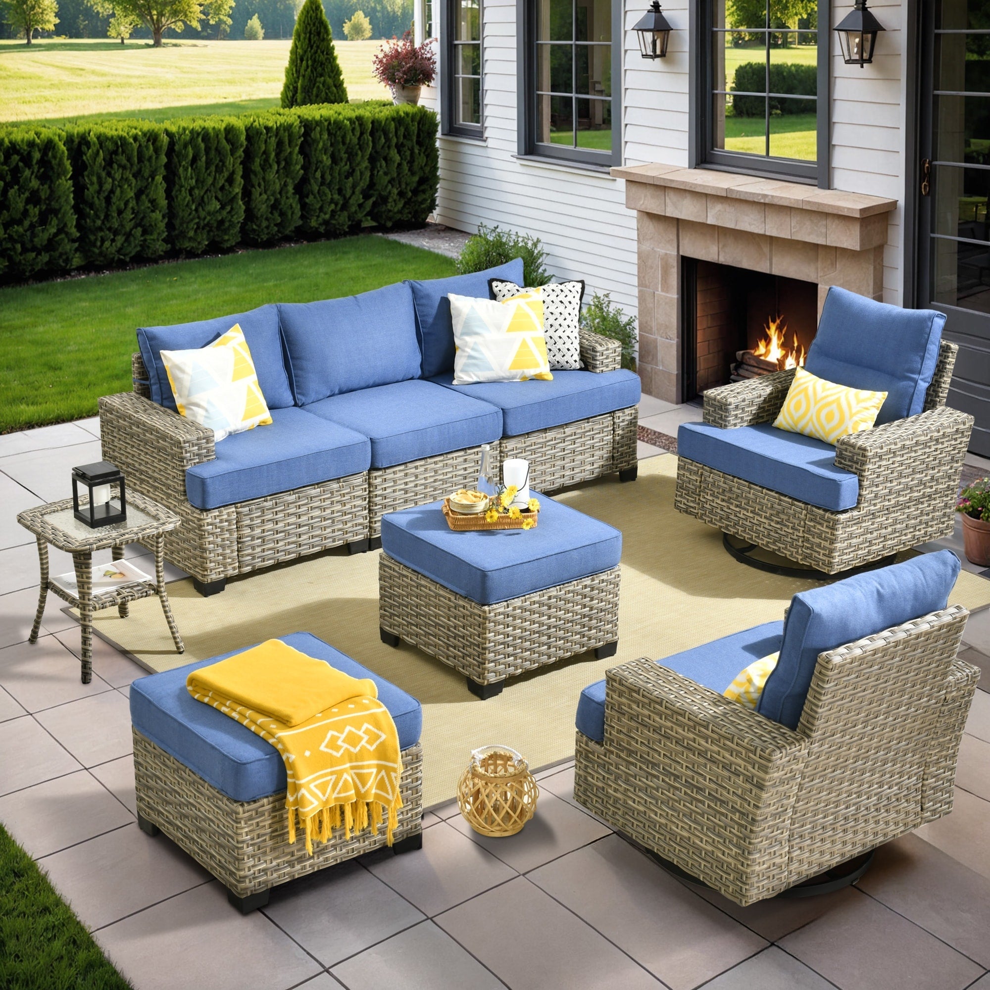 Ensemble de meubles de patio en osier XIZZI 8 pièces avec chaises pivotantes