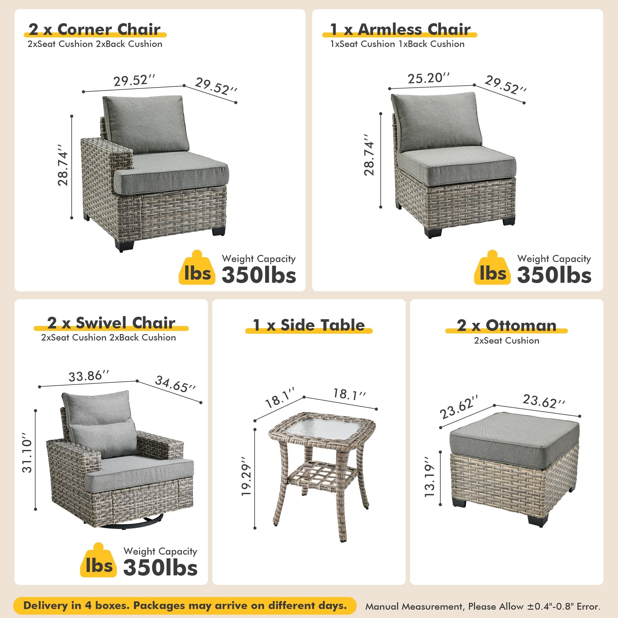 Ensemble de meubles de patio en osier XIZZI 8 pièces avec chaises pivotantes