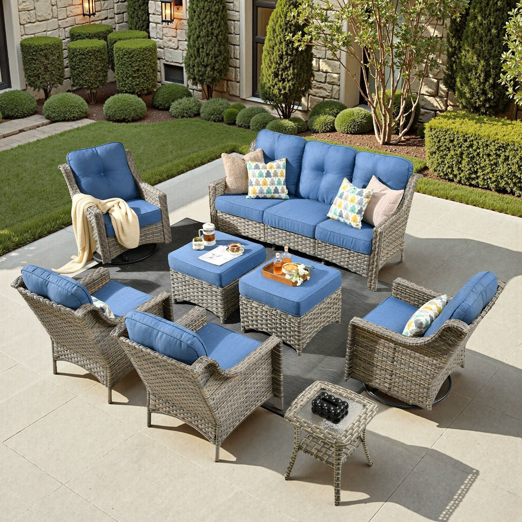 Ensemble de meubles de patio XIZZI 8 pièces en osier avec chaises pivotantes