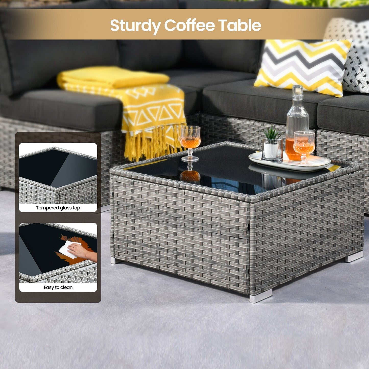 Ensemble de 8 chaises pivotantes en osier pour patio extérieur XIZZI avec table et foyer
