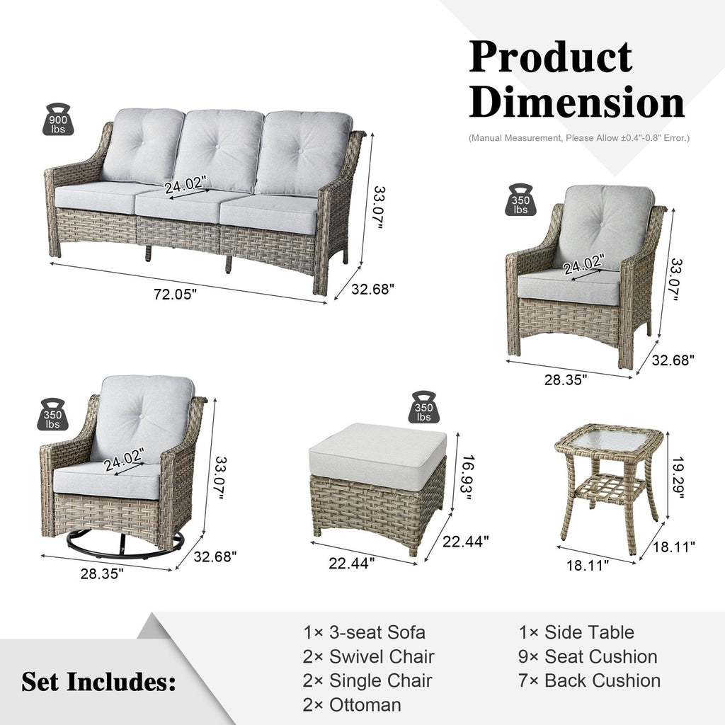 Ensemble de meubles de patio XIZZI 8 pièces en osier avec chaises pivotantes