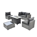 Ensemble de meubles de patio XIZZI 6 pièces, canapé d'extérieur en rotin avec foyer