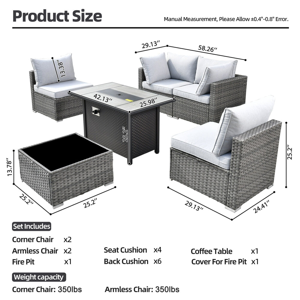 Ensemble de meubles de patio XIZZI 6 pièces, canapé d'extérieur en rotin avec foyer