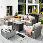 Ensemble de meubles de patio XIZZI 6 pièces, canapé d'extérieur en rotin avec foyer