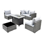 Ensemble de meubles de patio XIZZI 6 pièces, canapé d'extérieur en rotin avec foyer