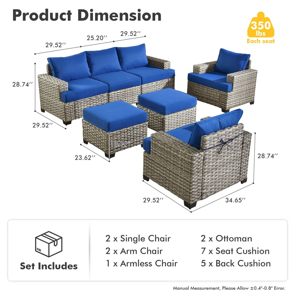 Ensemble de canapés de patio XIZZI 7 pièces avec accoudoirs larges et poufs