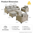 Ensemble de canapés de patio XIZZI 7 pièces avec accoudoirs larges et poufs