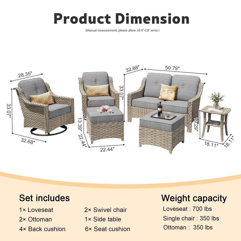 Ensemble de 6 meubles d'extérieur à dossier haut XIZZI avec chaise pivotante