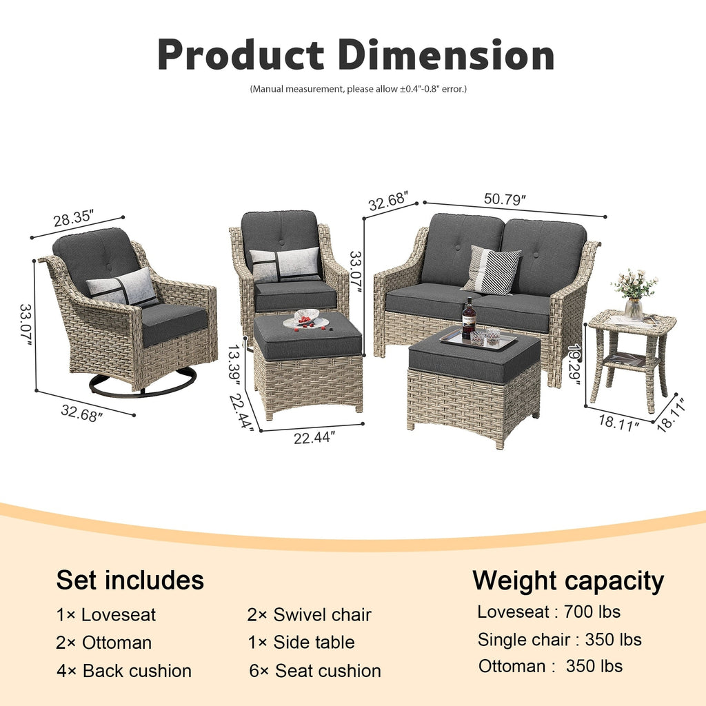 Ensemble de 6 meubles d'extérieur à dossier haut XIZZI avec chaise pivotante