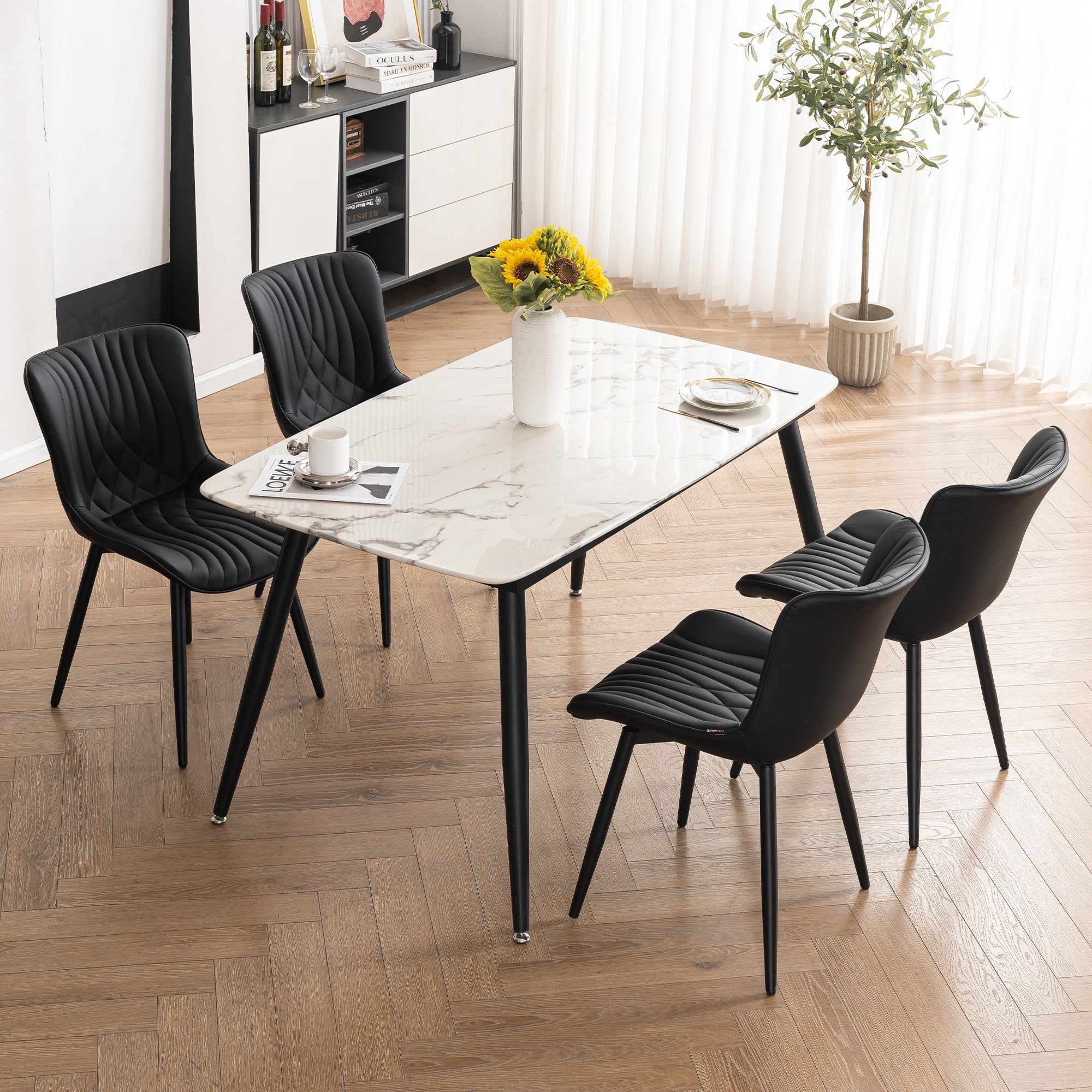 Lot de 2 chaises de salle à manger modernes en cuir rembourré sans accoudoirs