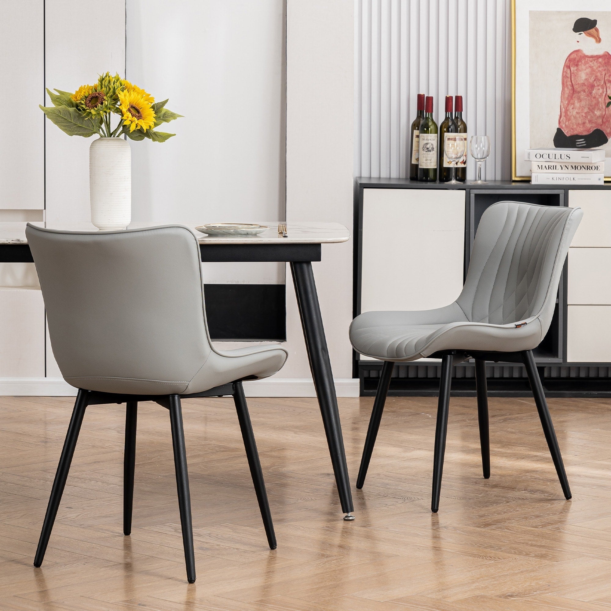 Lot de 2 chaises de salle à manger modernes en cuir rembourré sans accoudoirs